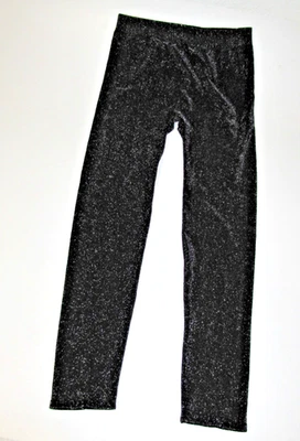 Black/Silver Metallic Stretch Leggings Elastic-Waist Wm. size L (11-13) - Image 1 of 4