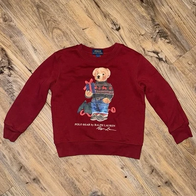 Polo Ralph Lauren Kids Size 4T Fleece Bear Crewneck Sweatshirt - Burgundy - Image 1 of 4