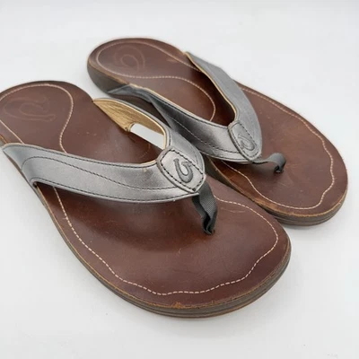 Sandálias femininas Olukai Kumu W tamanho. Tanga de couro marrom 9 flip flop praia ao ar livre! - Imagem 1 de 4
