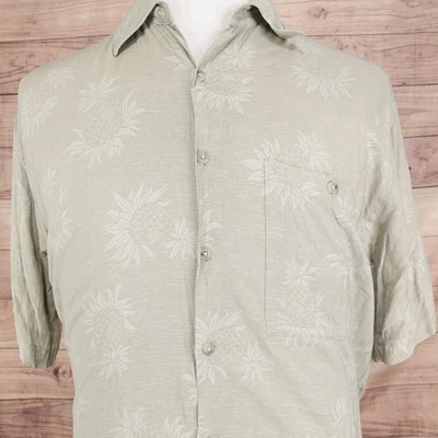 Campia Moda Shirt Mens Medium Sage Green Rayon Aloha Pineapple Print Hawaiian - Image 1 of 4