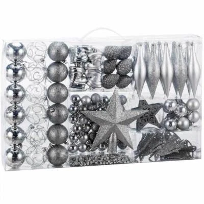 Kit completo Addobi di Natale 102 PZ Silver Palline Calze Stelle Pigne Natalizie - Immagine 1 di 4