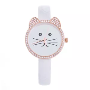 Mädchen Kitty Face Lederband Gold/Schwarz/Multi/Weiß Uhren WL 10166 - Bild 1 von 10