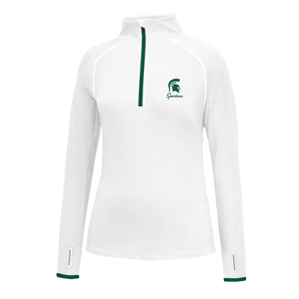 J. America Adult Women Script Logo Power Through Poly 1/2 Zip, Michigan State... - Image 1 of 1