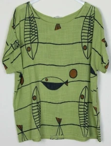 NEW LADIES ITALIAN QUIRKY LAGENLOOK FISH PRINT LIGHTWEIGHT COTTON CASUAL TOP - Picture 1 of 20