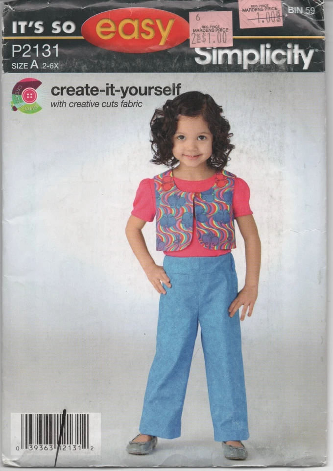 Simplicity Pattern P2131 Size A 2-6X, Child's Vest, Pants As Is - Image 1 of 2