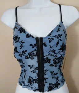 Floral Lace Velvet Tank Top Black Stretch Sheer Women's Size Large - Picture 1 of 10