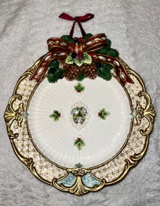 Fitz and Floyd Florentiner Weihnachten Canape Teller - Schleife, Tannenzapfen, Stechpalme - 1 - Bild 1 von 8