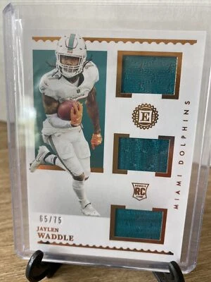 2021 ENCASED JAYLEN WADDLE 65/75 TRIPLE JERSEY PATCH RC - Image 1 of 3