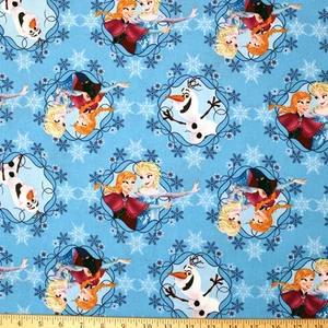 34" X 44" Disney Frozen Sisters on Ice Anna Elsa Olaf blue 100% cotton fabric - Picture 1 of 1