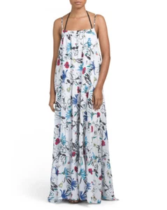 SEAFOLLY Silk Blend Floral Botanical Maxi Dress Multi Cover-Up Beach Sundress *S - Picture 1 of 2
