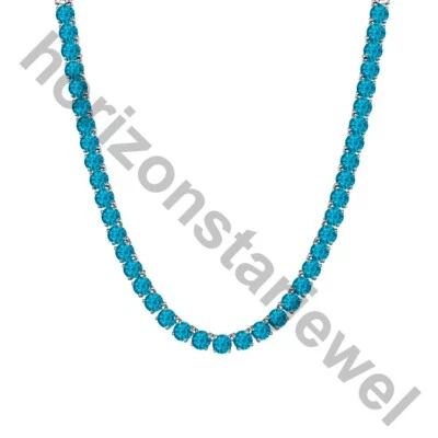 22" Tennis 5 MM Necklace 55 Ct Round Cut Swiss Blue Topaz 14K White Gold Over - Image 1 of 4