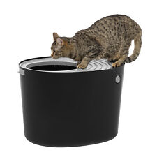 IRIS USA Round Top Entry Cat Litter Box Litter Particle Catching Cover and