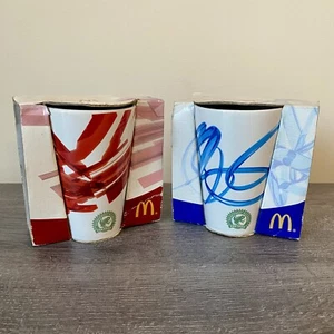 McDonald's Kenco Rainforest Alliance Coffee Mug Tea Cup Red & Blue Pair 2009 - Picture 1 of 9