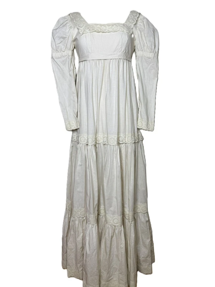 Maxi Vestido Crema Estilo Eduardiano Hecho a Mano, Formal, Disfraz, Cottagecore, Encaje Foto 1 de 4