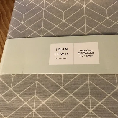 John Lewis Wipe Clean PVC Geometric Print Tablecloth Pale Grey 140cm x 230cm - Image 1 of 4