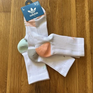 Adidas Women’s 3-Pair High Quarter Socks Moisture Wicking White Pink Aqua Size L - Picture 1 of 5