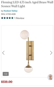 Hudson Valley Lighting Fleming gealterte Messing Wandleuchte neu 4700-AGB - Bild 1 von 10