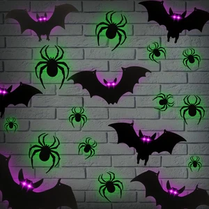 48 Pcs 3D Halloween Wall Decor 24 Light up Bats 24 LED Spiders Wall Stickers ... - Picture 1 of 6