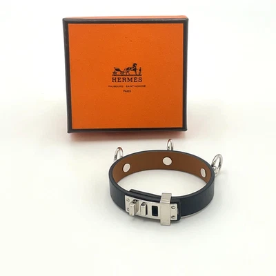 Auténtico Brazalete Hermes Mini Perro Ano SV X Sello Cuero Negro con Caja BA100910 Foto 1 de 4