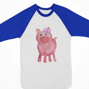 Watercolor Raglan- Pig with Bow - Picture 1 of 2