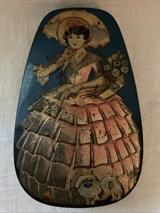 Vintage George W Horner Bonbondose Dame in rosa mit Sonnenschirm & Pekingeser Hund 1940er - Bild 1 von 7