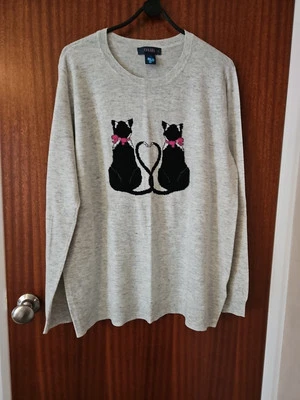 Ladies Oasis Grey Cat Print Jumper Size XL BNWOT  - Image 1 of 4