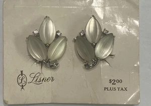 Lisner klare geformte mattierte Lucite Strass silberfarbene Clip-On-Ohrringe - Bild 1 von 5