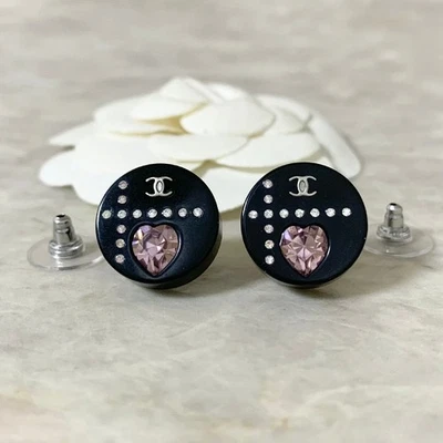 Pendientes Chanel Marca Coco Corazón Negro Rosa Piedra #1019 Foto 1 de 4