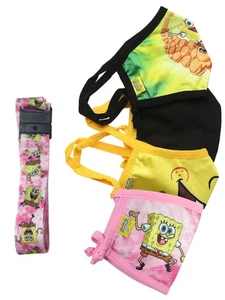 Spongebob Squarepants Smile 4 Pack Reusable Face Masks w/ Pink Neck Strap - Picture 1 of 6