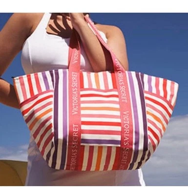 Victoria's Secret Summer Striped Weekender Tote Duffle Travel Bag Pink Orange 💗 - Image 1 of 4