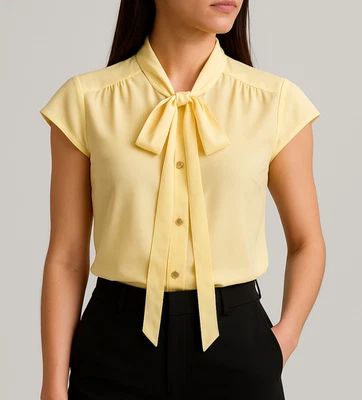 VTG JCPenney Womans Pussybow Blouse Size 8 Yellow Office Preppy Career Romantic - Image 1 of 4