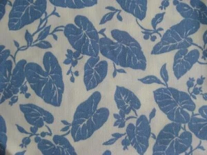 2YD P Kaufmann Cotton Outdoor Fabric Blue Leaves on Cream USA Made - Picture 1 of 8