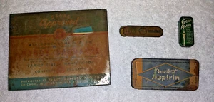 Lot of 4 Antique Tin, Puretest Aspirin, Clear Again, SEARS, WW2 era German Spalt - Picture 1 of 12