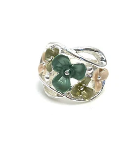 Silver Green Flower Ring Statement Adjustable Stretch Women Birthday Gift Bag - Picture 1 of 4