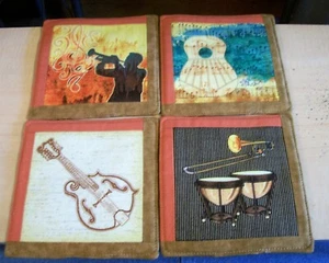 AF0676 4 MUSIKINSTRUMENTE UNTERSETZER HANDGEFERTIGT VOM VERKÄUFER Becher Matte Teppich 5" Stoff - Bild 1 von 26