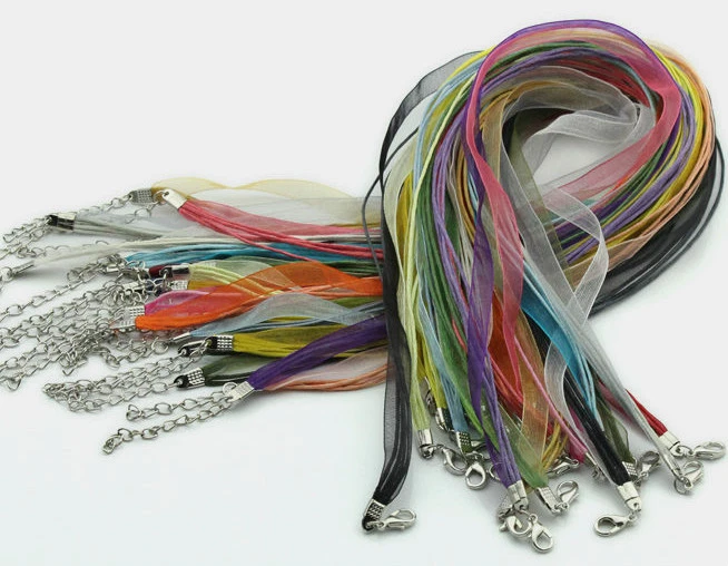 LOT (5 to 20 pcs) NECK CIRCUMFERENCE NECKLACES CORD WAXED COTTON ORGANZA RIBBON to choose from - Image 1 of 1