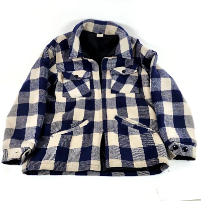 Abrigo Chaqueta Vintage Buffalo Franela a Cuadros Forrado Mackinaw Azul Tostado Med Shaket  Foto 1 de 4