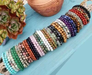 4~8mm Genuine Mixed Natural Gemstone Round Beads Stretchy Bracelet Healing Reiki - Picture 1 of 52