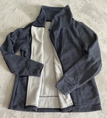 Under Armour 夹克女式 L 海军蓝宽松包裹式对角线拉链运动休闲休息室 — 第 1/4 张图片