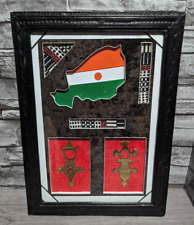 Vintage Niger Framed Art Shadowbox Plaque Flag Agadez Cross Leather Frame Africa