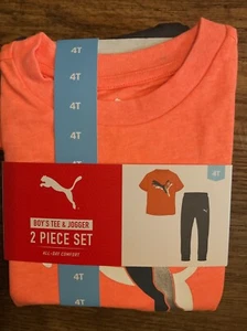 Puma Boys Orange/Gray 2 Piece Short Sleeve Tee and Jogger Set Sz 4T - Picture 1 of 2