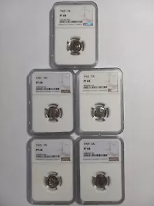 1960 - 1964 10c Silver Roosevelt Dime - NGC PF68 - Five Coin Lot - Picture 1 of 2