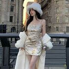 90S Shiny Suspender Skirt Y2k Ways Glitter Dress  Party Evenin