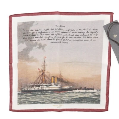 Boglioli HMS Blazer Ship Print Lightweight Cotton and Silk Pocket Square NWT - Image 1 of 4