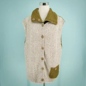 Margaret Winters Size XL Green Color Block Button Lagenlook Artsy Sweater Vest - Picture 1 of 6