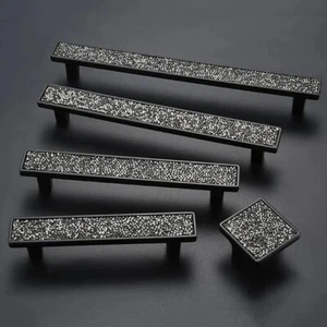 Crystal Black Drawer Pull Dresser Handle Knob Cabinet Kitchen Door Handles - Picture 1 of 11