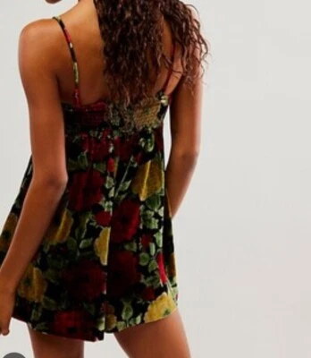 Free People Luna Floral Velvet Romper Black NWOT  XS - Image 1 of 4