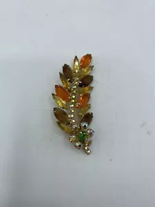 Vintage Rhinestone Leaf Brooch\Pendant With AB Stones Prong Set. Scarf Pin - Picture 1 of 3