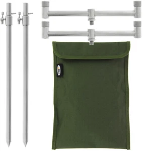 Fishing Rod Stand Set 2 x Stainless Steel Bank Sticks & 2 x 2 Rod Buzz Bar Case - Picture 1 of 7