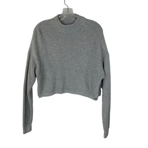 Hollister Oversized Sweater Womens Gray Cropped Waffle Knit Mock Neck Size Small - Picture 1 of 10